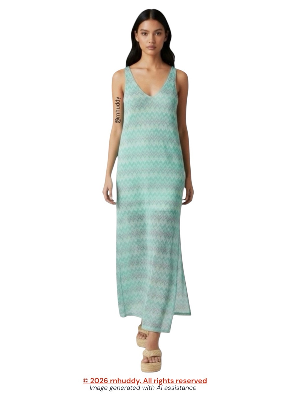 NWT Vero Moda S zig zag crochet v-neck sleeveless maxi dress